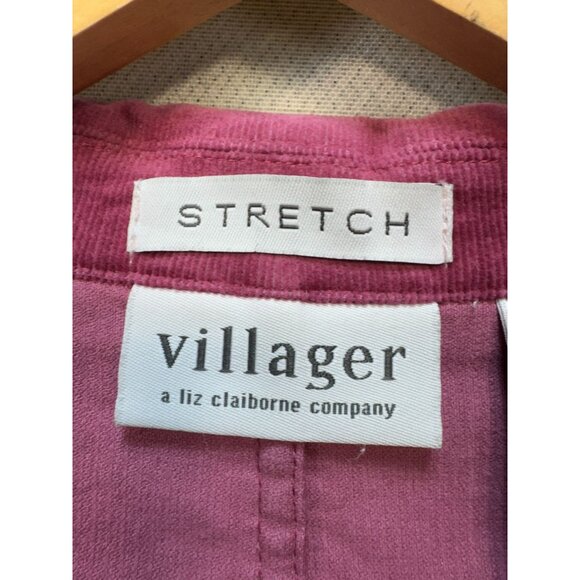 Villager By Liz Claiborne Womens Stretch Corduroy Blazer Jacket Size 6 Berry Pin - Picture 2 of 11